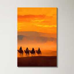 Moroccan Desert Sunset Camel 3 Panel Split Canvas Wall Art Sahara Landscape Oil Painting Framed Home Boho Decor Gift - thumbnail 4