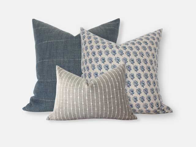 Blue Pillow Combination, Floral Set, Throw Pillows For Couch, Cushion Covers -- Bennet - image 1