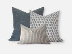 Blue Pillow Combination, Floral Set, Throw Pillows For Couch, Cushion Covers -- Bennet - thumbnail 1