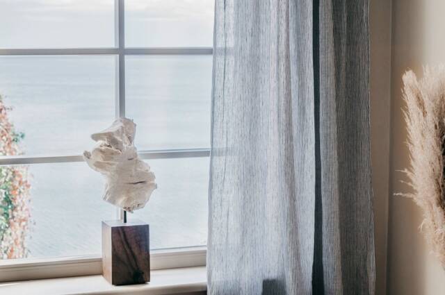 Set Of 2 Stonewashed Linen Curtain Panels Striped in Gray/Semi-Sheer Rod Pocket With Functional Heading Tape - image 1