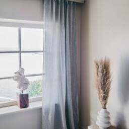 Set Of 2 Stonewashed Linen Curtain Panels Striped in Gray/Semi-Sheer Rod Pocket With Functional Heading Tape - thumbnail 2