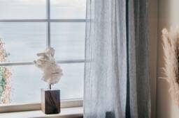 Set Of 2 Stonewashed Linen Curtain Panels Striped in Gray/Semi-Sheer Rod Pocket With Functional Heading Tape