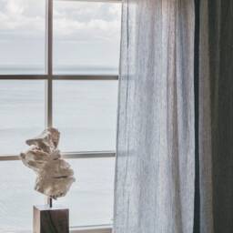 Set Of 2 Stonewashed Linen Curtain Panels Striped in Gray/Semi-Sheer Rod Pocket With Functional Heading Tape - thumbnail 3