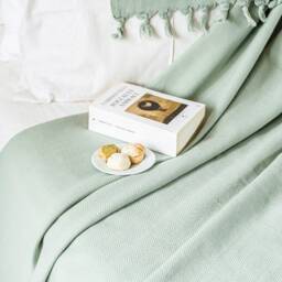 55''83'' Water Green Stonewashed Throw Blanket, Turkish Cotton Couch Couch, Sofa Cover, Bed Spread, Porch Cozy Blanket - thumbnail 2