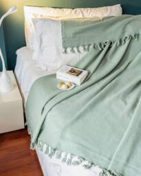 55''83'' Water Green Stonewashed Throw Blanket, Turkish Cotton Couch Couch, Sofa Cover, Bed Spread, Porch Cozy Blanket - thumbnail 1