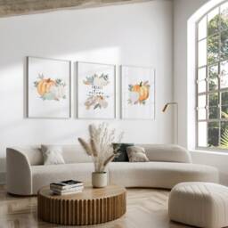 Hello Autumn Set Of 3 Prints - Pumpkin Home Decor Autumnal Wall Art Fall Seasonal Print Leaves Poster - thumbnail 3