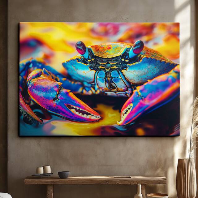 Vibrant Colorful Crab Fish Ocean Sea Painting Framed Poster Print & Canvas Wall Decor Art Bedroom Home Interior Gift - image 1