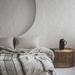French Style Linen Bedspread With Black Stripes - Handmade Natural Blanket, Farmhouse Bedding, Soft Coverlet, Cottage Decor - thumbnail 3