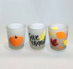 Thanksgiving Votive Candle Holders Frosted Glass Set Of 3