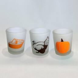 Thanksgiving Votive Candle Holders Frosted Glass Set Of 3 - thumbnail 2