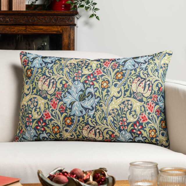 William Morris Golden Lily Tapestry Xl Rectangular Cushion in Sapphire Blue. Vintage Arts & Crafts Botanical & Florals. 23X15 - image 1
