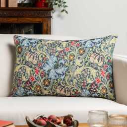 William Morris Golden Lily Tapestry Xl Rectangular Cushion in Sapphire Blue. Vintage Arts & Crafts Botanical & Florals. 23X15 - thumbnail 1