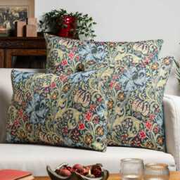 William Morris Golden Lily Tapestry Xl Rectangular Cushion in Sapphire Blue. Vintage Arts & Crafts Botanical & Florals. 23X15 - thumbnail 3