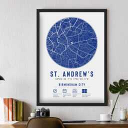 Birmingham City St Andrew's Minimalist Map Prints & Frames - The Blues F.c. Gift Decor Dad Memorabilia Granddad Uncle Brother Football - thumbnail 2