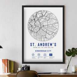 Birmingham City St Andrew's Minimalist Map Prints & Frames - The Blues F.c. Gift Decor Dad Memorabilia Granddad Uncle Brother Football - thumbnail 3