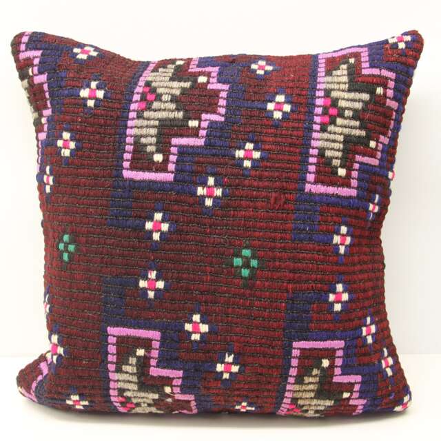 Handmade Turkish Kilim Pillow Cover, Retro Living Room Decor - 20x20 - image 1