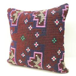 Handmade Turkish Kilim Pillow Cover, Retro Living Room Decor - 20x20 - thumbnail 3