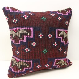 Handmade Turkish Kilim Pillow Cover, Retro Living Room Decor - 20x20 - thumbnail 2