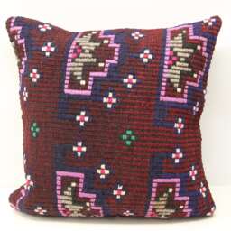 Handmade Turkish Kilim Pillow Cover, Retro Living Room Decor - 20x20 - thumbnail 1
