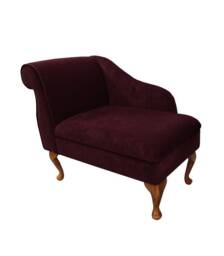 Handmade Velvet Chaise Longue Compact Damson Fabric, Queen Anne Legs - thumbnail 1