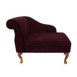 Handmade Velvet Chaise Longue Compact Damson Fabric, Queen Anne Legs - thumbnail 2