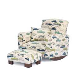 Personalized Upholstered Rocking Chair Handmade Kids Furniture - Cars & Trucks Fabric - thumbnail 1
