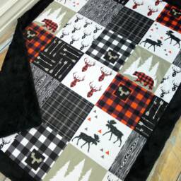 Buffalo Plaid Baby Blanket - Faux Patchwork Quilt Lumberjack Moose Bear Nursery Buck Blanket