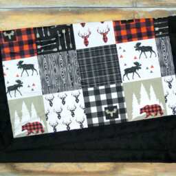 Buffalo Plaid Baby Blanket - Faux Patchwork Quilt Lumberjack Moose Bear Nursery Buck Blanket - thumbnail 2
