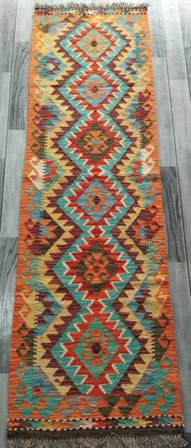 Runner Rug Classic, Handmade Artisan Afghan Turkish, Scandinavian, Navajo, Bohemian, Wool Flatweave Multicolour Kilim 203x61 cm - image 1