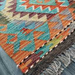 Runner Rug Classic, Handmade Artisan Afghan Turkish, Scandinavian, Navajo, Bohemian, Wool Flatweave Multicolour Kilim 203x61 cm - thumbnail 3