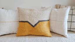 Chunky Knit Throw Pillow, Mustard Yellow & Cream Boho Cushion Cover, Geometric Wool Textured Accent Cushion, 18x18 Pillow Cover