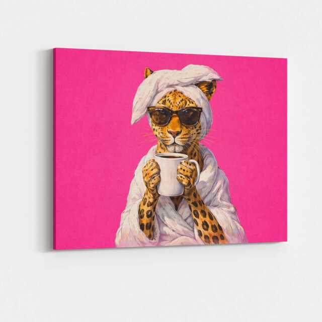 Morning Coffee Cat Canvas Wall Art Cute Lover Print Cosy Aesthetic Girly Kitchen Decor Living Room Bedroom Hanging Funny Gift - image 1