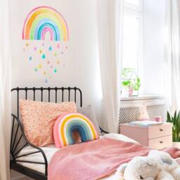 Fabric Wall Decal, Large Rainbow, Watercolour Kids Room Decor, Colourful Art - thumbnail 1