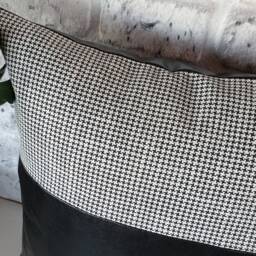 Black Faux Leather Pillow Cover Goose Foot Cotton Fabric - 40x40cm - thumbnail 3