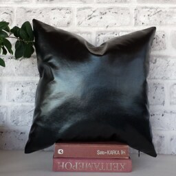 Black Faux Leather Pillow Cover Goose Foot Cotton Fabric - 40x40cm - thumbnail 4