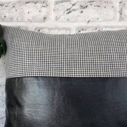 Black Faux Leather Pillow Cover Goose Foot Cotton Fabric - 40x40cm - thumbnail 2
