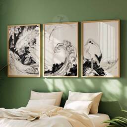 Japanese Set Of 3 Black & White Floral Posters, Art Prints, Katsushika Hokusai Wall Art, Ogata Korin Decor - thumbnail 3