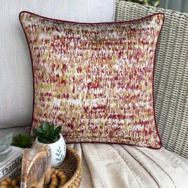 Red Jacquard Silk, Abstract Pattern, Modern Throw Pillow Cover/Euro Sham - Foiled Decor - image 1