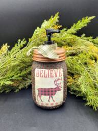 Buffalo Plaid Moose Themed Soap Dispenser, Grubby Mason Jar With Pump, Rustic Cabin Christmas Decor, Country Christmas, Lodge