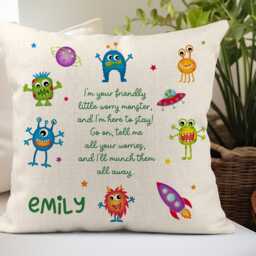 Personalised Kids Worry Monster Pillow, Anxiety Cushion, Children's Mental Health Gift - thumbnail 2