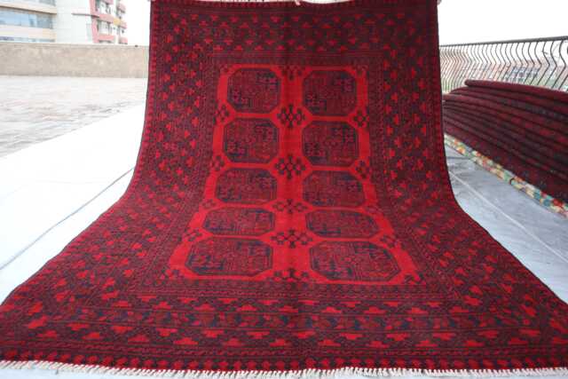 6x8 Ft Akhcha Red Handmade Large New Rug - Afghan High Pile Turkmen Bokhara Area Livingroom Rug Tribal Bedroom Office - image 1