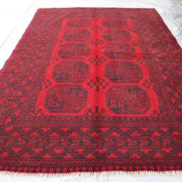 6x8 Ft Akhcha Red Handmade Large New Rug - Afghan High Pile Turkmen Bokhara Area Livingroom Rug Tribal Bedroom Office - thumbnail 2