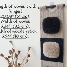 Small Black & Beige Woven Wall Hanging. Narrow, Vertical Handwoven Decoration. Space Boho Decor For Living Room, Hallway - thumbnail 3