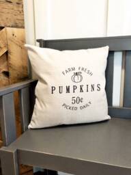 Farm Fresh Pumpkin Linen Pillow Cover - Autumn Farmhouse Decor - thumbnail 2