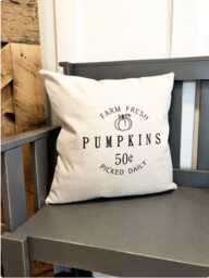 Farm Fresh Pumpkin Linen Pillow Cover - Autumn Farmhouse Decor - thumbnail 1