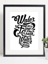Bruce Lee Be Water My Friend Quote Art Print Poster - Inspirational Motivational Black & White Wall - thumbnail 1