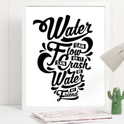 Bruce Lee Be Water My Friend Quote Art Print Poster - Inspirational Motivational Black & White Wall - thumbnail 2
