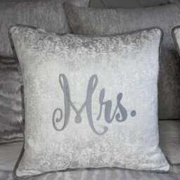 Wedding Cushion Mr Or Mrs Embroidered Pillow White Luxury Fabric With Silver Piping Unique Rare Handmade Gift - Worldwide Shipping - thumbnail 3