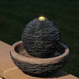 Ocean Ball Water Feature Slate Effect Garden Light Up Led Outdoor Decor Gift - thumbnail 3