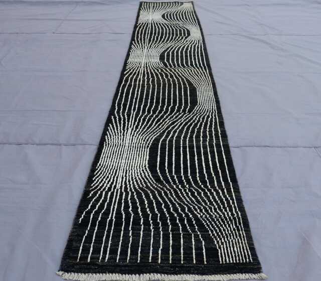 2x11 Runner Rug 1'10x10'6 Ft Afghan Modern Gabbeh Rug, Hand Knotted Wool Dark Navy White Natural Veg Dye Hallway - image 1